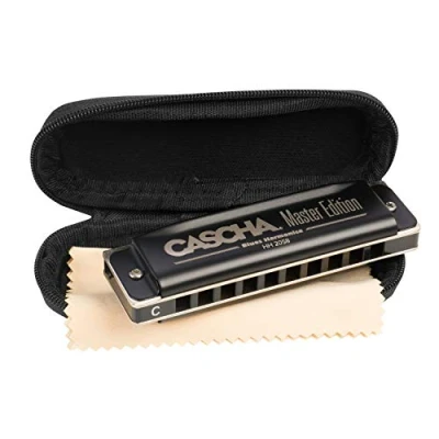 Immagine di Cascha Master Edition Blues Harmonica, Armonica di Alta Qualità in C Maggiore con Custodia Morbida e Panno per la Pulizia, Nero