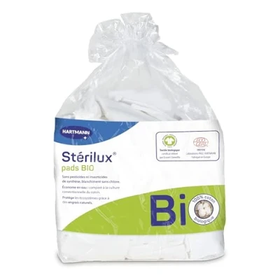 Immagine di Sterilux Pads Bio Rettangoli di cotone biologico, morbido, non peloso, 7,5 x 9,5 cm, 160 unità