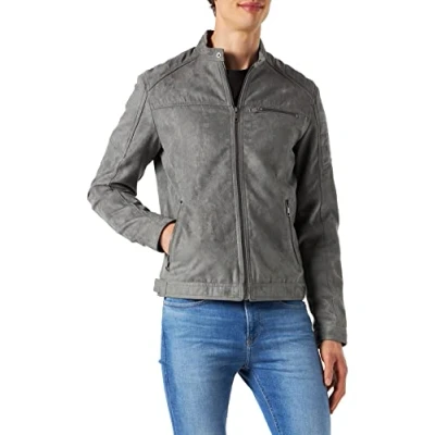 Immagine di JACK &amp; JONES Giacca in Ecopelle Uomo, Stile Biker Blouson, Bomber, Design JJEROCKY, Cappotto Primaverile, Colore:Verde Chiaro, Dimensione Giacca:S