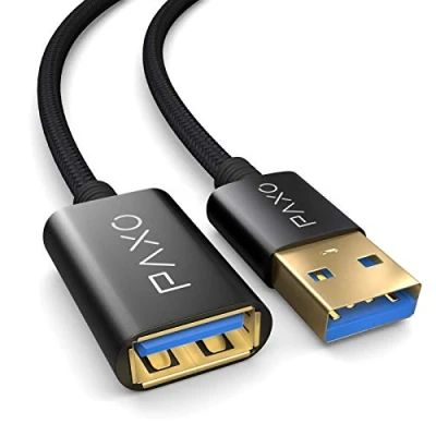 Immagine di prolunga USB 2 m, 10 Gbit/s (1,25 GByte/s), 3.2 Gen2 (3.0, 3.1), cavo di USB, da A maschio ad femmina, nero, rivestimento in tessuto