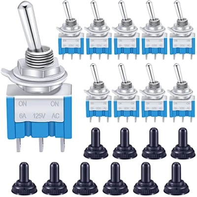 Immagine di Taiss 10 pezzi Mini Interruttore a levetta ON/ON 2 Posizioni 3 Pin SPDT Metallo Bilanciere 6A 125V AC Blu con Cappuccio Impermeabile per Automobile,casa MTS 102 MZ