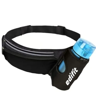 Immagine di Edifit, Marsupio Running, Uomo Donna, Da Corsa, Accesori, con Porta Bottiglie, Impermeabile, Chiusura a zip, Cinturino Regolabile e Riflettente (Nero)
