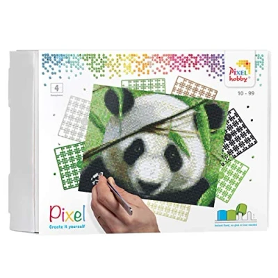 Immagine di Pixel P090040 Panda da Regalo a Mosaico per Bambini, Immagine Grande Circa 20,3 x 25,4 cm, Semplice Sistema innesto con sassolini in bioplastica, Senza Stirare e incollare