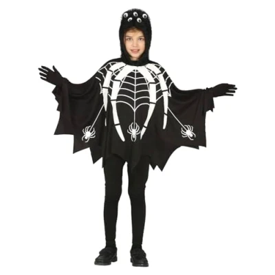 Immagine di Fiestas GUiRCA Costume da Ragno Fosforescente Tunica Nera con Cappuccio per Bambini 7 9 Anni
