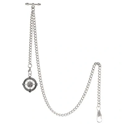 Immagine di TREEWETO Albert Orologio da taschino uomo, con catena a maglia barbazzale, 2 ganci, ciondolo forma di bussola anticata, design T, Argento, Antico