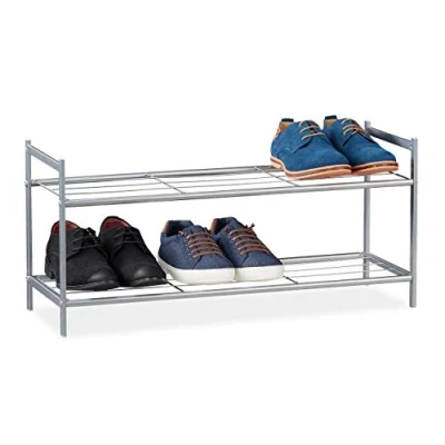 Immagine di Relaxdays Scarpiera 2 Ripiani in Metallo, 6 Paia di Scarpe, 33,5 x 69,5 26 cm, Scaffale Ingresso Salvaspazio, Argento, 1 Pezzo