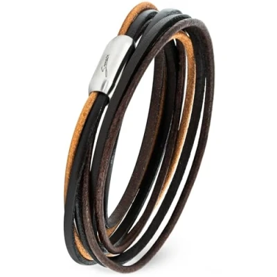 Immagine di Simaru Bracciale in cuoio, pelle sostenibile proveniente dall&#039;UE e fissaggio acciaio inossidabile con magnete (Marrone (Taglia L))