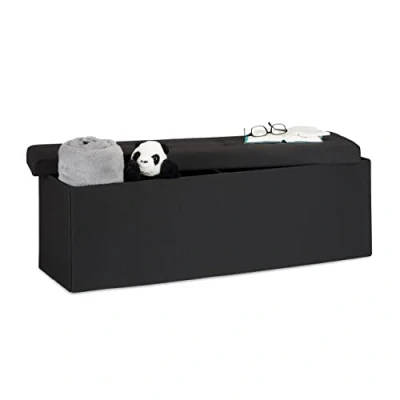 Immagine di Relaxdays Pouf Pieghevole con Contenitore XXL, Panca Divanetto Portaoggetti, Lino, HxLxP 38 x 114 cm, Nero, cm