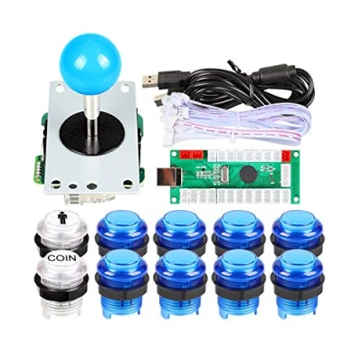 Immagine di EG STARTS 1 Giocatore Arcade USB Encoder per PC Giochi Blue Stick Controller + 10x LED Illuminato Pulsanti Joystick Kit Fai da Te Parti Mame Raspberry Pi