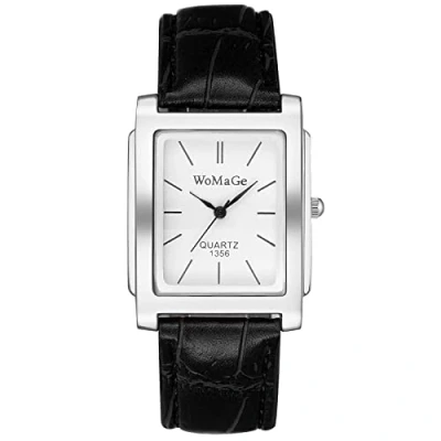 Immagine di JewelryWe Orologio da uomo, analogico, al quarzo, classico, retr¡§¡ã, rettangolare, business, casual, con cinturino in pelle, colore nero/marrone