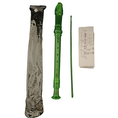Immagine di flauto soprano, dolce in tre pezzi per principianti e studenti, con custodia, scovolino pulizia, tabella diteggiatura. (VERDE FLUO TRASP)
