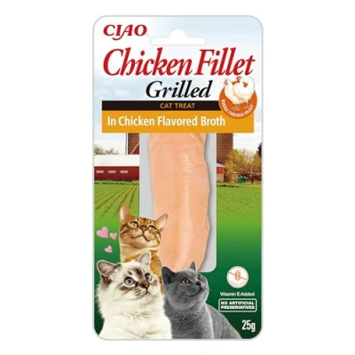 Immagine di INABA Filetti di Pollo Grigliato per Gatti, in Brodo al Gusto Snack Gatto Ricco Antiossidanti Senza Conservanti o Coloranti Artificiali, Grain Free Cibo 1 Filetto x 15g