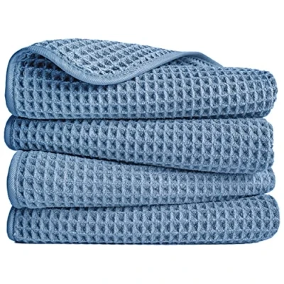 Immagine di Polyte asciugamano mani in microfibra anti pelucchi ad asciugatura rapida essuto a nido d&#039;ape blu 40 x 76 cm set 4 pezzi