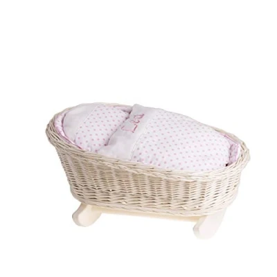Immagine di e wicker24 Naturale Culla per Bambole in Vimini Dondolo Bambola Fatto a Mano Lettino Cucciobello Tessuto Culleta