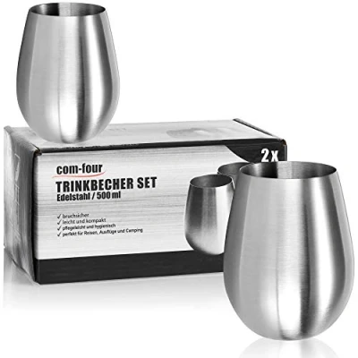 Immagine di com four® 2X Bicchiere da Vino in Acciaio Inossidabile 304 500 ml Viaggio Portare Senza BPA (2 Pezzi 500ml Opaco)