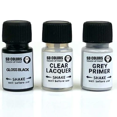 Immagine di SD COLORS Kit di riparazione per cerchi in lega con penna ritocchi, 5 ml, colore: nero lucido (vernice+primer+lacca)