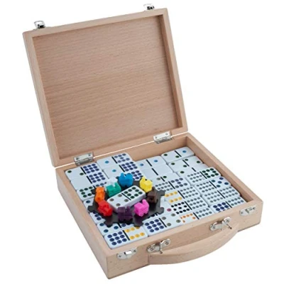 Immagine di Engelhart 250150 Domino Treno Messicano D12 Valigetta in Legno 91 Pezzi di + 8 Treni Colorati Stazione 2 a Giocatori