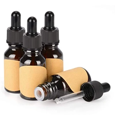 Immagine di stonylab 15 ml (0,5 oz) 4 Pack Flaconi Contagocce in Vetro, Marrone Flacone Vetro Vuoto con Affusolato, Tappo Interno e Etichetta per Oli Essenziali, Fragranze Aromaterapia