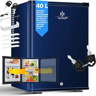 Immagine di KESSER® Minifrigo con serratura, Capacità minibar 40 litri, Silenzioso 22db, Chiusura a chiave, Camera da letto, Cerniera porta modificabile, circa 4 16C Altezza 57cm, Illuminazione interna