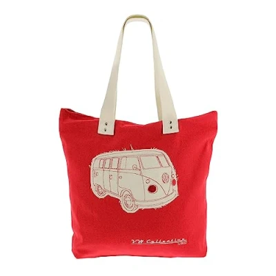 Immagine di Brisa VW Collection Volkswagen Wiederverwendbare CanvasEinkaufsTüteStrandTasche mit T1 Bulli Bus Motive (Silhouette/Rot)