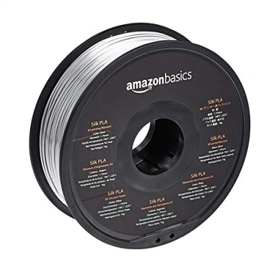 Immagine di Amazon Basics Filamento per stampanti 3D, in polilattato (PLA) effetto seta, 1.75 mm, Argento, 1 kg bobina