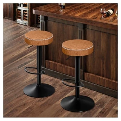 Immagine di STOOLINK Set di 2 Sgabello da Bar, Sgabelli Cucina Regolabile in Altezza Cuoio Microfibra, Alto con Poggiapiedi, Bar Girevole a 360 Marrone