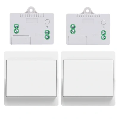 Immagine di Cerhot Kit ricevitore wireless autoazionato, RF433, telecomando a bottone, interruttore da parete LED, illuminazione interna ed esterna, senza batteria e WiFi (EU 1 marce 2 V2 A)