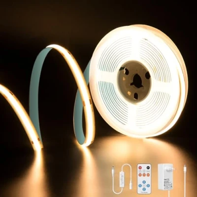 Immagine di PAUTIX COB LED Strisce Bianco caldo 2700K, 24V 5m 480LEDs/M Super Bright dimmerabili Luci a nastro sotto l&#039;armadio con telecomando RF 13 tasti per cucina Camera da letto Casa fai te