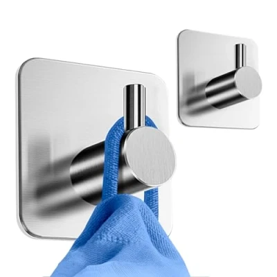 Immagine di HoneyHolly Ganci Autoadesivi, 2 Pezzi Appendi Accappatoio Bagno, Acciaio Inox, Porta Asciugamani Autoadesivo, No Perforazione, Gancio Doccia per Cucina, Toilette, Ufficio
