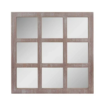 Immagine di Stonebriar Quadrato Rustico a 9 Pannelli, 59,7 x cm Specchio da Parete con staffe di Montaggio allegate, Legno, Bianco usurato, 23.5&quot;