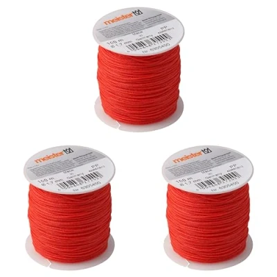 Immagine di Meister 6305450 Corda da muratore, 3 pezzi, lunghezza 100 m, diametro 1,7 mm, in polietilene intrecciato, antistrappo, resistente, su bobina, filo a piombo