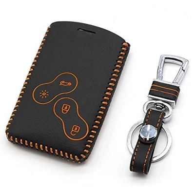 Immagine di Happyit, custodia per telecomando auto a 4 pulsanti, in vera pelle, Renault