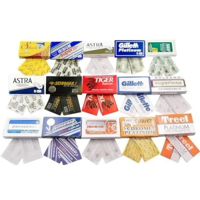 Immagine di lamette a doppio filo di qualità per rasoi sicurezza, confezione campione da 30 ((Astra Wizamet Derby Shark GiIIette Starmaxx Tiger Bolzano Pers0nna Supermax Merkur Bic Treet)