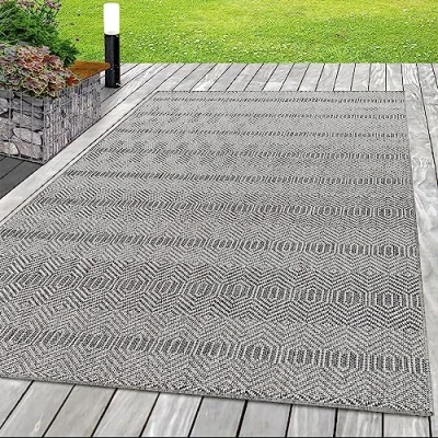 Immagine di SIMPEX Tappeto da esterni, Disegno boho, Grigio, 80 x 150 cm, Tappeti in stile scandinavo, cucina, balcone, terrazzo, giardino, picnic