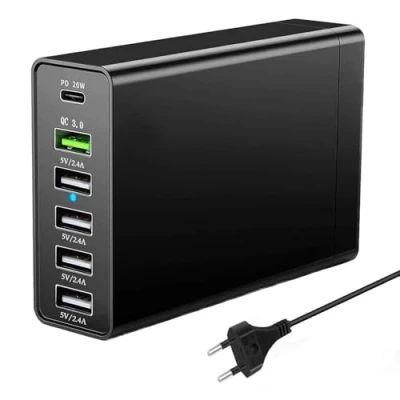 Immagine di Caricatore USB C 65W, Multiplo, Stazione di Ricarica a 10 porte, Rapido PD 20W, compatibile con iPhone 12/13/14/15/Samsung S24/S23/S22/Google/Tablet