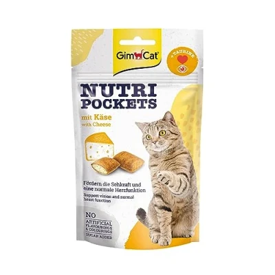 Immagine di GimCat Nutri Pockets Formaggio Snack croccante per gatti con ripieno cremoso e ingredienti funzionali 1 sacchetto (1 x 60 g)
