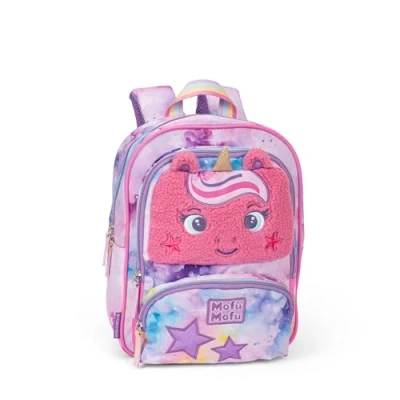 Immagine di Mofu Zainetto Bambina Ufficiale Mofu, Ideale per Asilo e Tempo Libero, con Spallacci Imbottiti, Retro Fondo Termoformati, Pratiche Chiusure a Zip, 23x30Hx10 cm, Lilla