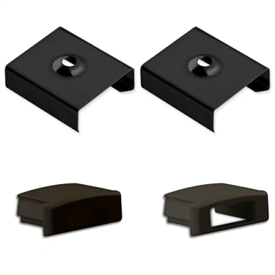 Immagine di INNOVATE 2 morsetti di montaggio tappi terminali cui 1 con passacavo nero clip fissaggio per profilo in alluminio LED guide canali, materiale profili