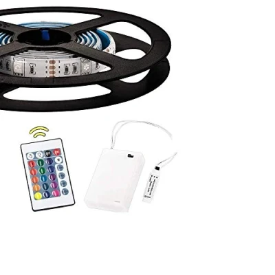 Immagine di illuminazione a batteria con luci LED RGB da 1 m, corda flessibile contenitore per batterie e telecomando remoto RF 24 tasti