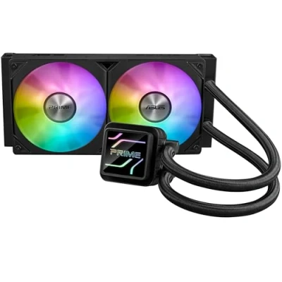Immagine di ASUS Prime LC 240 ARGB, Dissipatore a Liquido All In One, Due Ventole con Led ARGB e Illuminazione Aura, 40cm di Tubi, Compatible Diverse Schede Madri Intel AMD, Nero