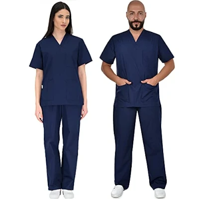 Immagine di B well Colombo Divisa Sanitaria Donna e Uomo Uniforme Unisex Set con Casacca Pantalone Divise Sanitarie Blu XL