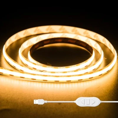 Immagine di OULARA striscia LED COB USB 5 V, luce bianca calda, 2700 K, 1 m, dimmerabile, 320 LED, flessibile, con funzione di memoria per illuminazione sfondo TV, camera da letto, specchio