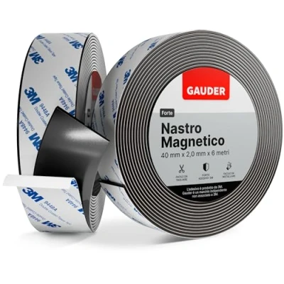 Immagine di GAUDER Nastro Magnetico Autoadesivo Forte (6m x 40mm) Strisce Magnetiche con Supporto Adesivo Calamitato