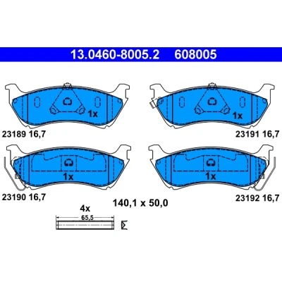 Immagine di ATE 13.0460 8005.2 Kit pastiglie freno con segnalatore acustico usura accessori MERCEDES BENZ: Classe ML