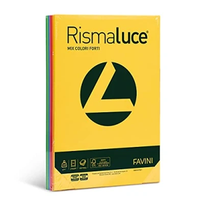 Immagine di Favini A67X114 Rismaluce Mix Risma da 125 Cartoncini 200gr assortiti in 8 colori intensi formato A4 (21x29,7 cm) Made Italy