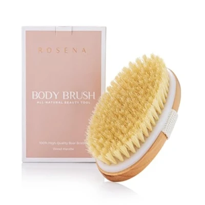 Immagine di Spazzola per il corpo asciutto Ideale l&#039;esfoliazione della pelle secca, drenaggio linfatico e trattamento cellulite da massaggio con setole di cinghiale naturali (ovale)
