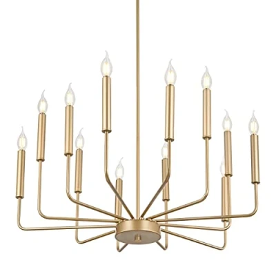 Immagine di Lampadari Moderni In Oro, Lampadario Metallo Industriale A 12 Luci, Sospensione Classica Candela Per Isola Cucina, Sala Da Pranzo, Soggiorno, Ingresso, Scala E14 (Lampadine Non Incluse)