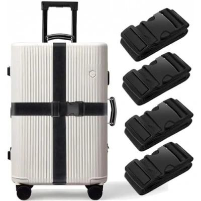 Immagine di Cinghie per Valigie,4 Bagagli Regolabili,Segnare Fissaggio Valigie Cintura Sicurezza Accessori Viaggio Utili 4 Nero