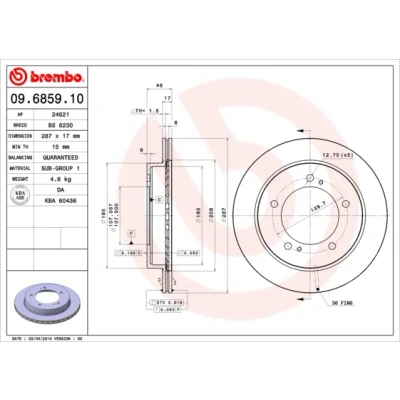 Immagine di BREMBO 09.6859.10 Disco freno 287 17 5 ventilazione interna SUZUKI: Jimny SUV, Vitara I SUV Cabrio