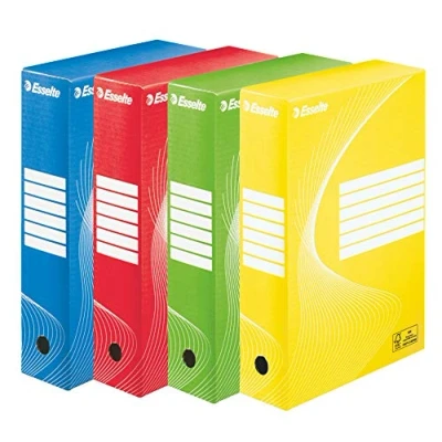 Immagine di ESSELTE Boxy COLOR Scatola Archivio Dim. 25 x 35 8 cm, Per i Documenti F.to A4, Riciclabile al 100 %, Certificato FSC, Confezione da 10 Pezzi, Colori Assortiti 128403